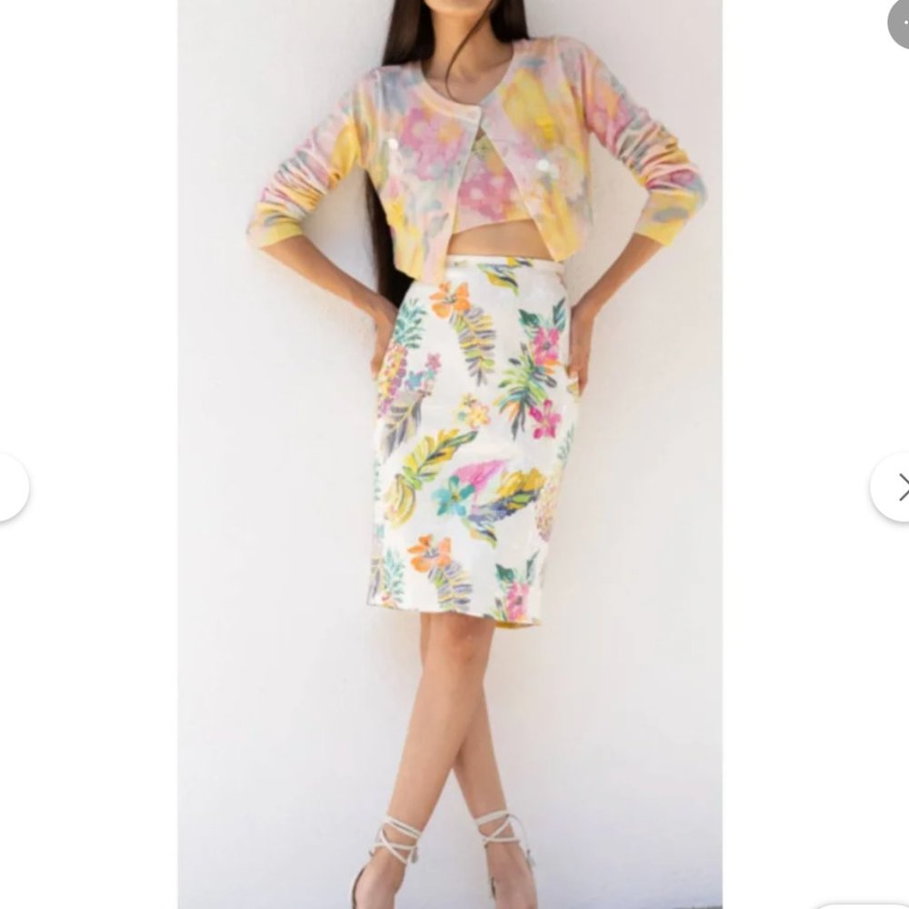 REVOLVE Le Superbe Supershine Pencil Skirt Women's Size 4 NWT Tropical Sequin